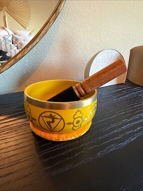 Yellow Singing Bowl with Wooden Mallet
